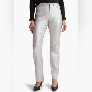 NWT! MADEWELL The '90s Straight Jeans Iridescent Silver Foil Sz 28 MSRP $148